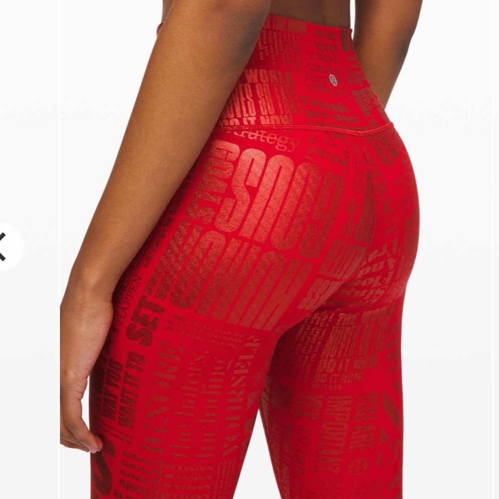 lululemon manifesto print red legging foil dark red size 4 28” NWOT $150